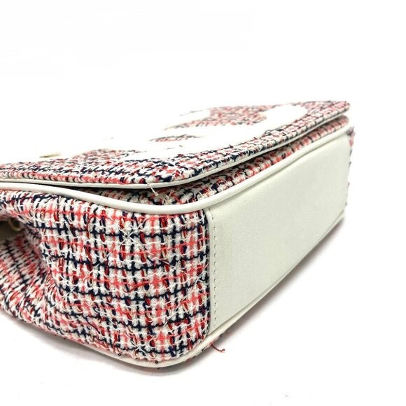 CHANEL CC Flap Pochette Chain Shoulder Bag Leather / tweed White x Red - Picture 13 of 13